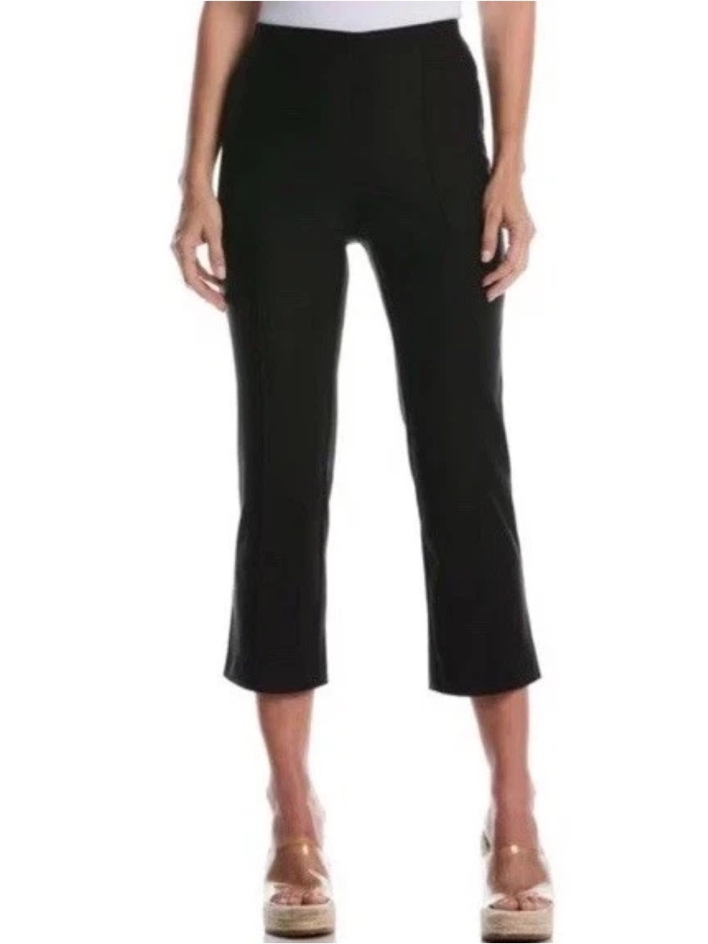 Rafaella Pintuck Crop Pants Office Career Casual NWT Size 12 Black Stretch Waist